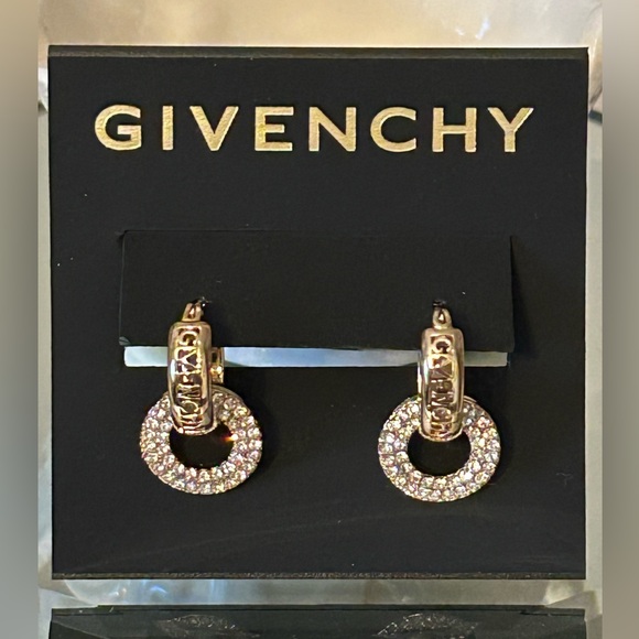 NWT! Givenchy Gold-Tone Pave’ Link Charm Hoop Earrings - Picture 3 of 8